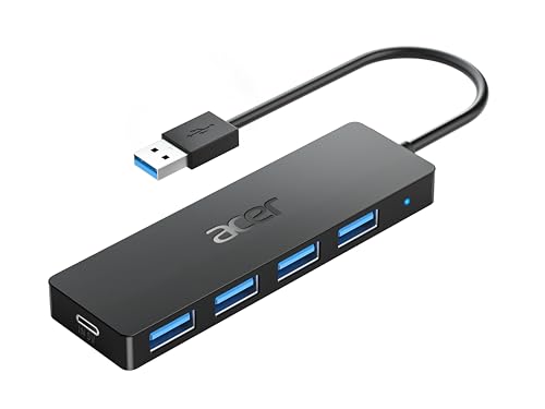 Acer USB Hub, 4 Ports Multiple USB 3.0 Hub, USB Data Hub for Laptop with USB C Power Port, USB Extender for A Port Laptop, Windows, Linux, Acer PC, and More(0.7ft)