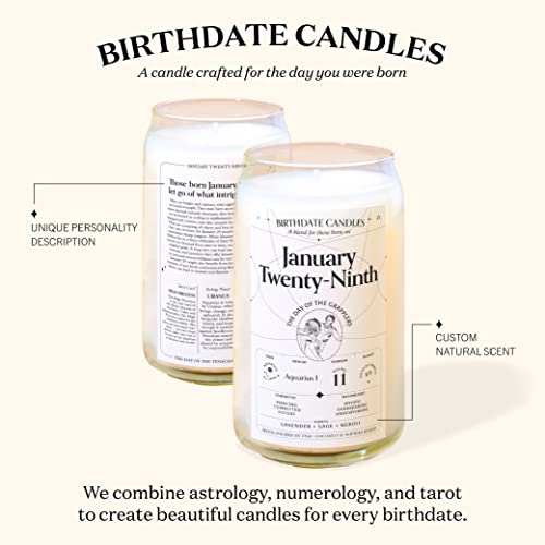 Birthdate Candles, January 1 - Capricorn Zodiac Scented Candles Birthday Gift - Sage, Frankincense & Oakmoss Scent - All-Natural Soy & Coconut Wax, 60-80 Hour Burn Time - Made in USA