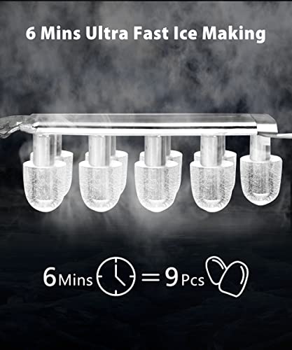 COWSAR Ice Makers Countertop, Ice Maker Machine 6 Mins/9 Pcs Bullet Portable Ice Maker Machine 26.5lbs/24Hrs with Self-Cleaning, Ice Scoop and Basket for Party/Kitchen/Home/Office