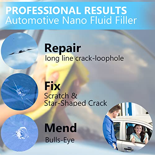 Windshield Crack Repair Kit Car Window Glass Liquid Repair Set, Automotive Nano Fluid Glass Filler Vehicle Windscreen Tool for Fixing Chips, Cracks, Bulls-Eye and Star-Shaped Crack