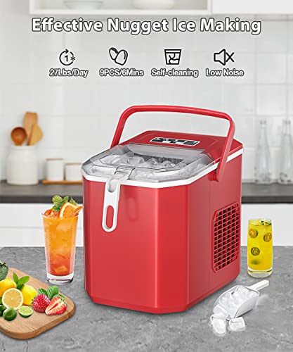 COWSAR Ice Makers Countertop, Ice Maker Machine 6 Mins/9 Pcs Bullet Portable Ice Maker Machine 26.5lbs/24Hrs with Self-Cleaning, Ice Scoop and Basket for Party/Kitchen/Home/Office