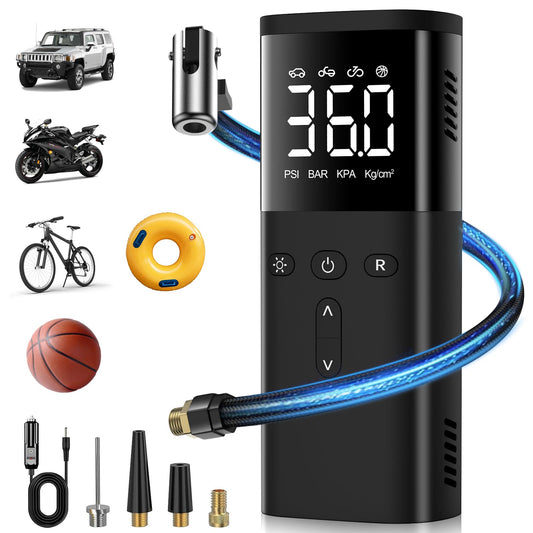 MEUCI Tire Inflator Portable Air Compressor, 150PSI Auto Air Pump for Car Tires, DC 12V Electric Tire Pump with LCD Digital Pressure Gauge & LED Light for Motorcycle, Bike, Ball, Car Accessories