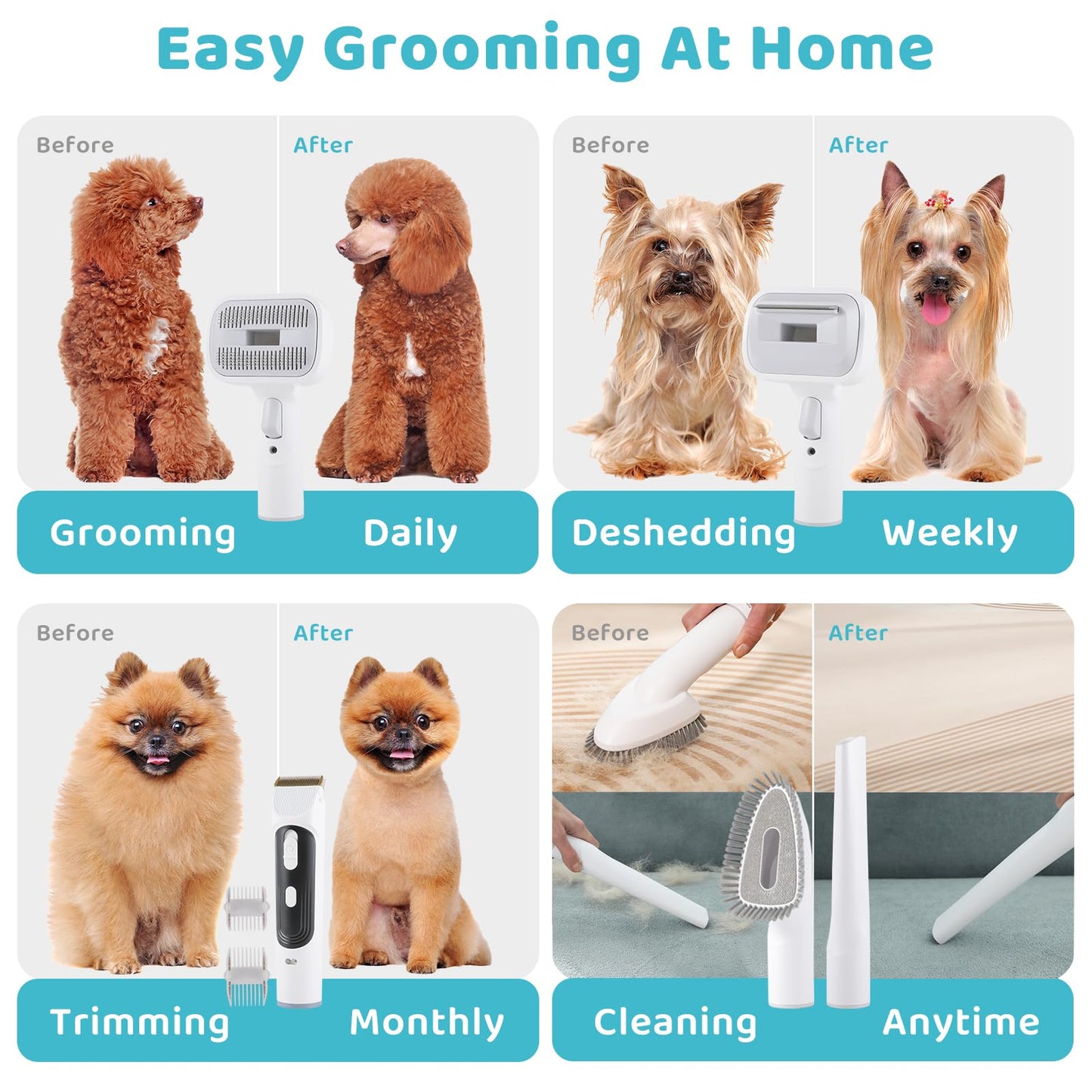 Mitiso Dog Grooming Vacuum Kit, 2L Pet Hair Vacuum Cleaner Suction 99% Fur,Cat Clipper with 5 Accessories Trimmer,Brush,Slicker Comb,Deshedding Tool for Home,Couch,Shedding Groomer(Grey)