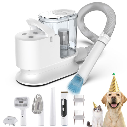 Mitiso Dog Grooming Vacuum Kit, 2L Pet Hair Vacuum Cleaner Suction 99% Fur,Cat Clipper with 5 Accessories Trimmer,Brush,Slicker Comb,Deshedding Tool for Home,Couch,Shedding Groomer(Grey)