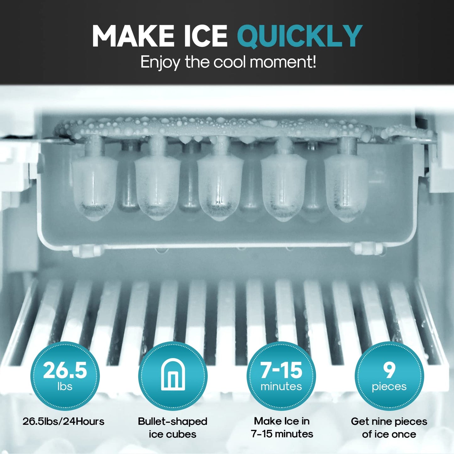 ICEPURE 3-in-1 Water Cooler Dispenser with Built-in Ice Maker, Hot/Cold/Room Temp Water and Bullet Ice, Top Loading 2, 3 or 5 Gallon Water Dispenser, 26.5 Lbs/24H Ice Maker, Child Safety Lock, Black