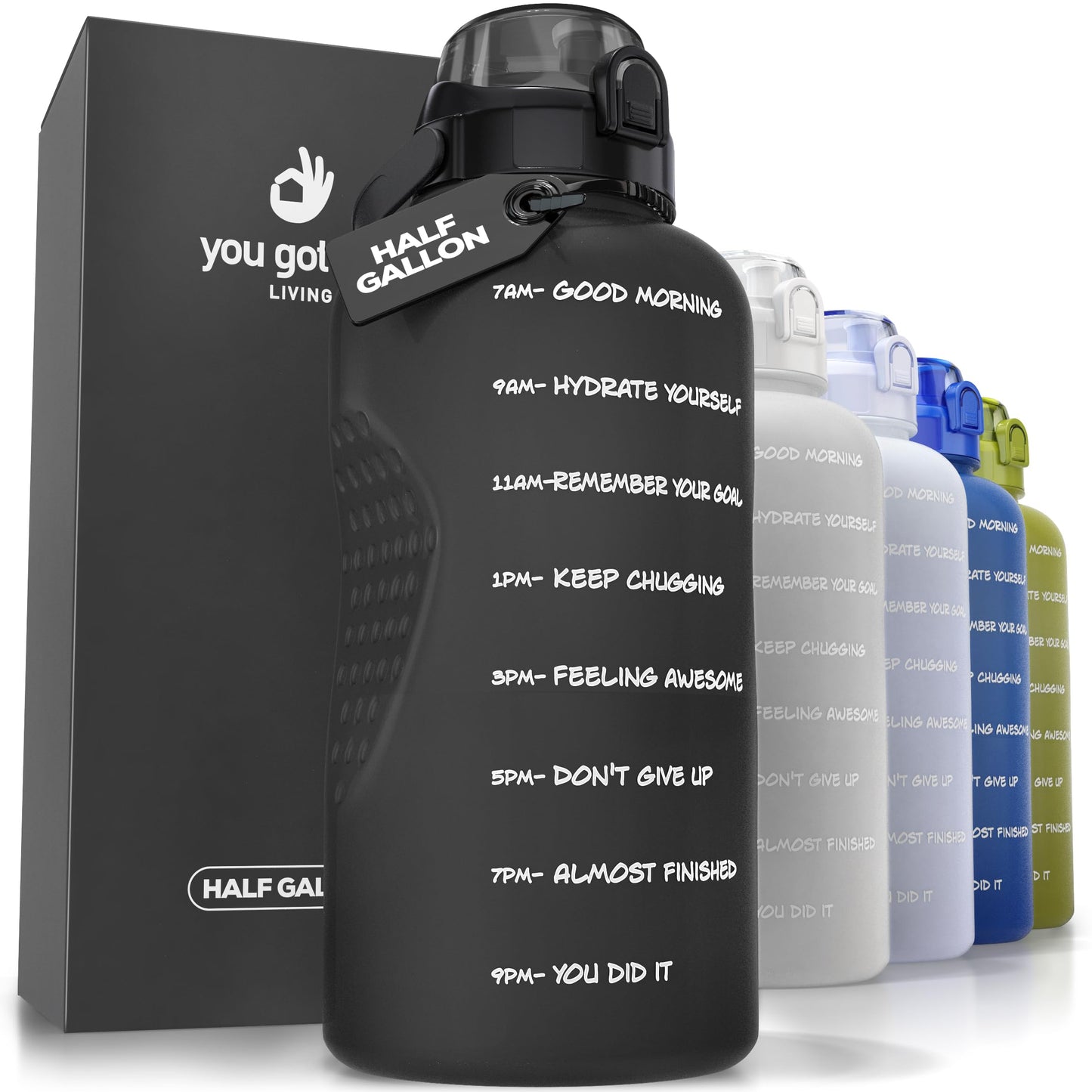 YOU GOT THIS LIVING Motivational Water Bottle with Straw & Handle, Half Gallon Water Bottle 64 oz/2.2L, Gym Water Bottle, Achieve All-Day Hydration SpillProof,BPA FREE