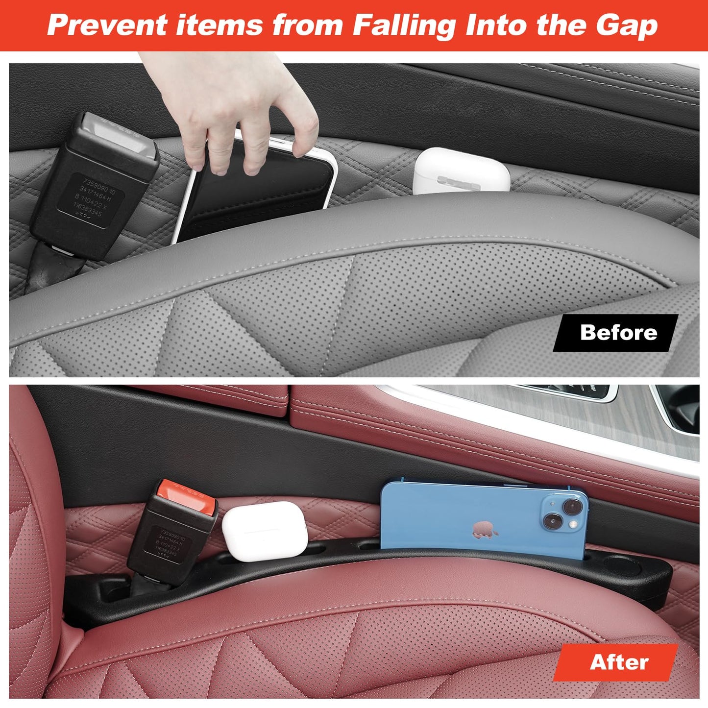 KOVSPO Car Seat Gap Filler, 2 PCS Car Gap Filler Organizer, 2in1 Universal Seat Gap Filler Fits Car Truck SUV, Fill the Gap Between Seat & Console Stop Things from Dropping (Black)