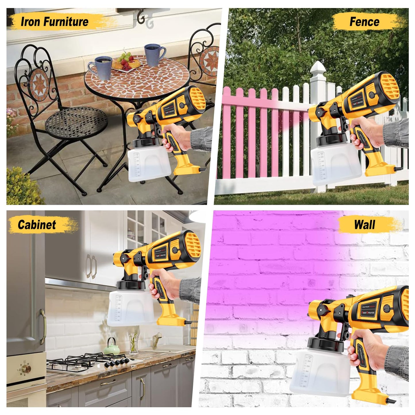 Paint-Sprayer-1000W-HVLP-High-Power-Electric-Spray-Paint-Gun 1400ml High Capacity Container Easy to Clean for Furniture Cabinets Fence Walls Door DIY Works Garden Chairs etc