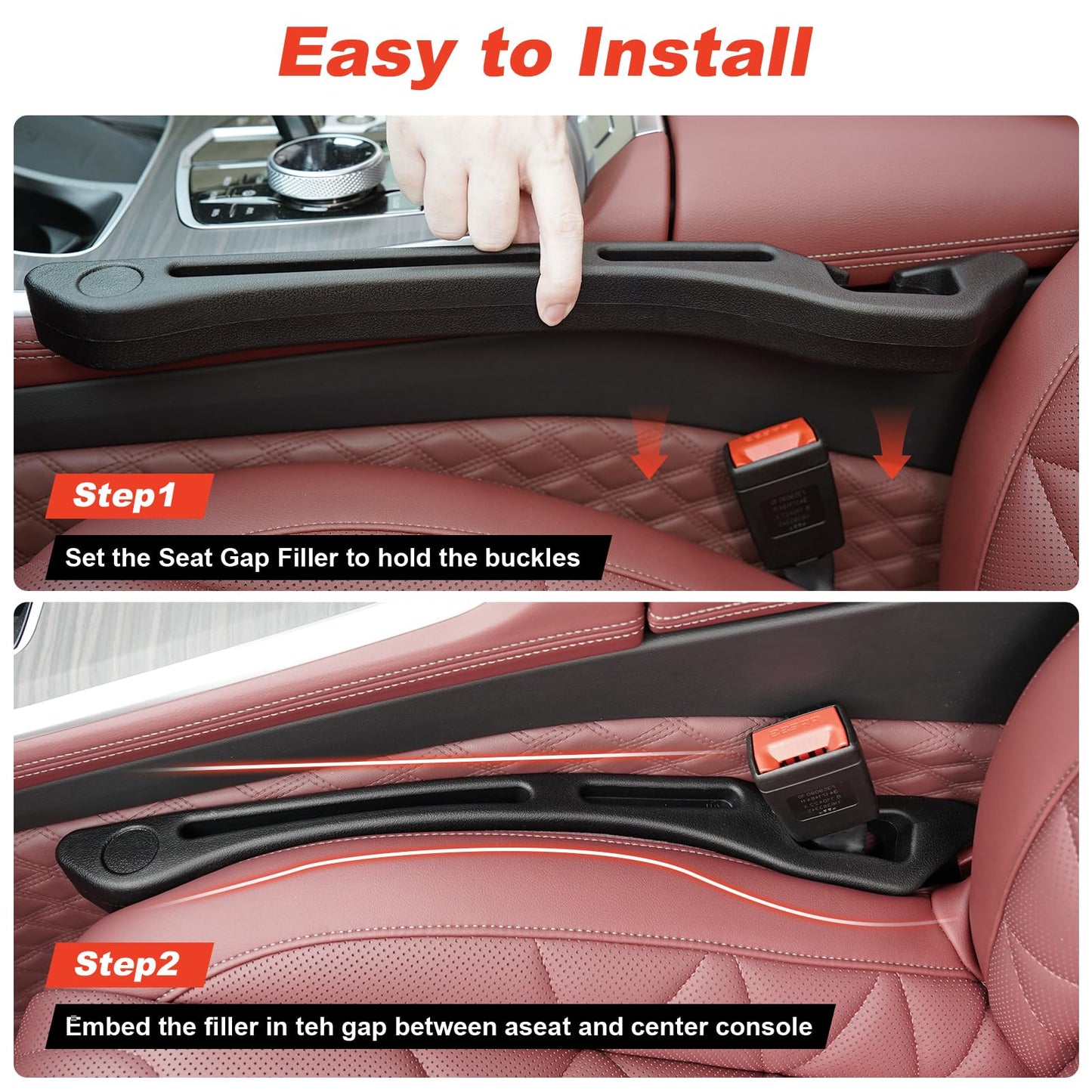 KOVSPO Car Seat Gap Filler, 2 PCS Car Gap Filler Organizer, 2in1 Universal Seat Gap Filler Fits Car Truck SUV, Fill the Gap Between Seat & Console Stop Things from Dropping (Black)