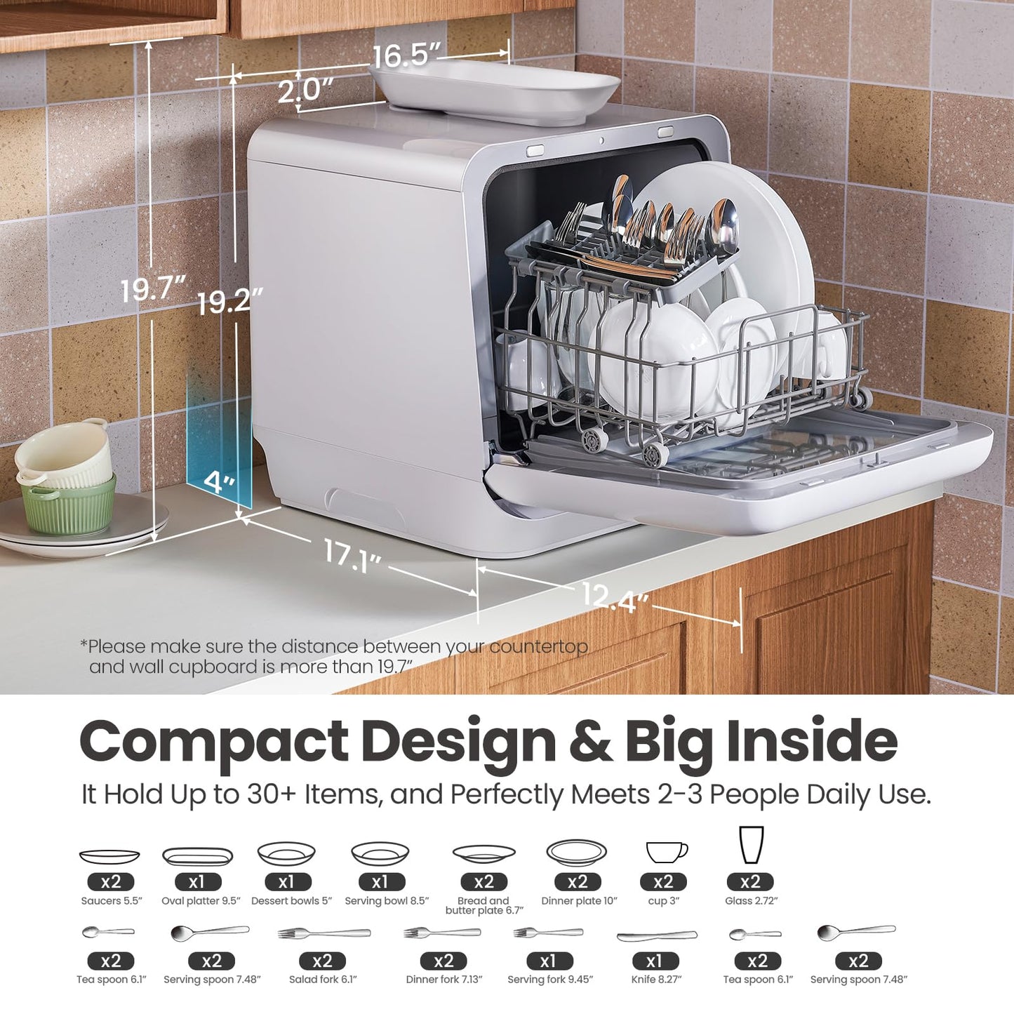 COMFEE' Countertop Dishwasher, Portable Dishwasher with 5L Built-in Water Tank, No Hookup Needed, 6 Programs, 360° Dual Spray, 192℉ Steam& Air-Dry Function, Mini Dishwasher for Apartments& RVs, White